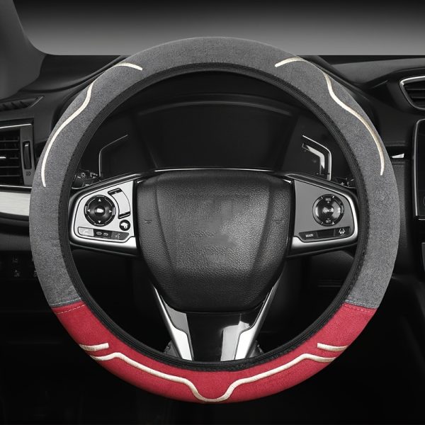 PU Leather Steering Wheel Cover - Soft Touch, Durable & Breathable, Anti-Slip Grip for 35.81-38.1 cm Wheels, Fits Sedans, SUVs, Vans, and More, Stylish Dark Gray with Golden Accents, Allseason Driving | Sleek Car Accessory | Breathable Material, Bling Steering Wheel Cover - Image 7