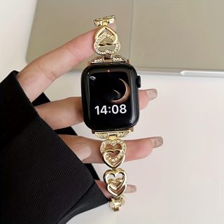 1 Pack Compatible with Apple Watch Bands In 38mm, 40mm, 41mm, 42mm, 44mm, 45mm, 46mm And 49mm Series 10, 9, 8, 7, 6, 5, 4, 3, 2, 1, SE, And SE2 Love iWatch Straps for Both Ladies And Gentlemen. Classic Stainless Steel Golden Strap Suitable for iWatch Bands, Alloy Material, Aluminum Buckle, Durable & Stylish Design