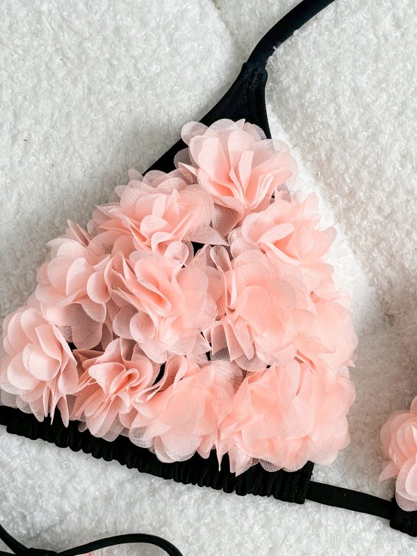 2025 New Pink 3D Floral Solid Color Sexy Bikini Swimsuit for Women European Style - Image 4