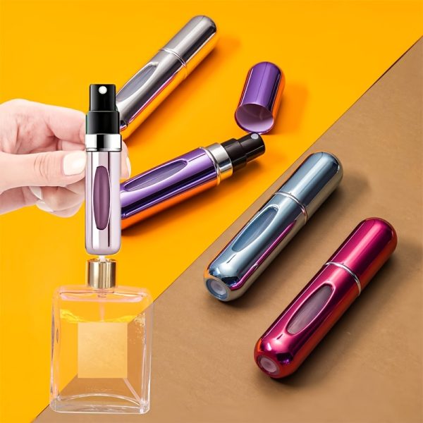 4-Pack Mini Perfume Atomizer Refillable Travel Spray Bottles, 0.16 oz Metal Round Hand Wash Only Fragrance Pump Containers for Travel and Outdoor Use