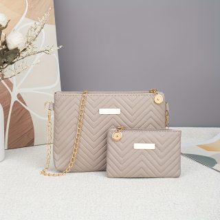 New Fashionable Crossbody Bag Set - Metal Chain Shoulder Strap Wavy Embroidery Single Shoulder Bag, Simple and Versatile, Your Best Companion for Traveling Outdoors to Keep You Stylish at All Times!