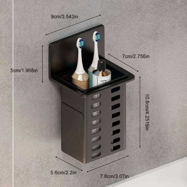 Black Toothpaste Holder and Toothbrush Holder Wall-mounted Storage Box for Bathroom Toiletries, Mobile Phone, Air Conditioner Remote Control Storage Box, Hanging Bracket, No Trace Installation - Image 6