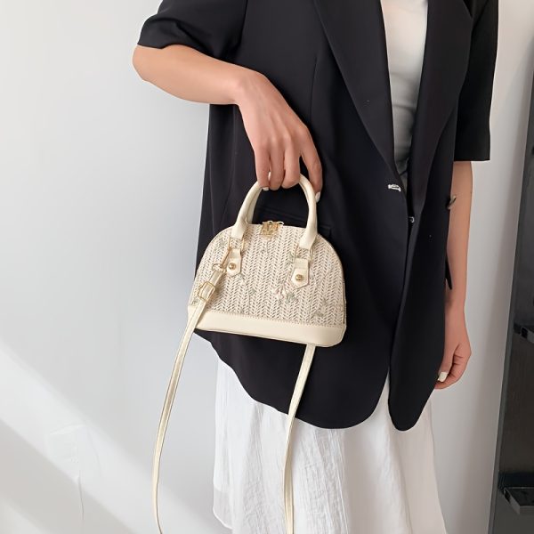 Women's Woven Crossbody Bag with Adjustable Strap & Golden-Tone Hardware - Zipper Closure Casual Purse in White//Black, Durable Polyester Lining & Oil-Edged Trim for Everyday Use, Decorative Details, Structured Handbag - Image 14