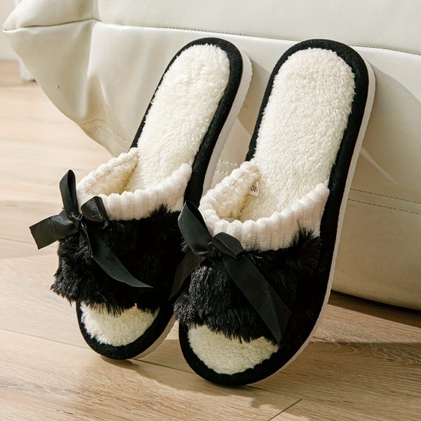 Elegant Bowknot Slide Sandals - Soft Plush Fabric, Non-Slip EVA Sole, Breathable & Odor-Resistant, Lightweight Comfort for Indoor/Outdoor Wear, Two-Wear Design for Couples - Image 18