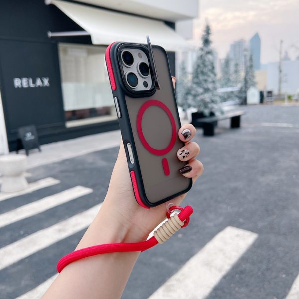 Luxury Matte Textured Lens Metal Bracket Magnetic Wireless Charging Phone Case and Lanyard, Suitable for iPhone 16promax 16 15 14 13 12 11 Pro Max Plus with Camera Lens Protective Film - Image 7