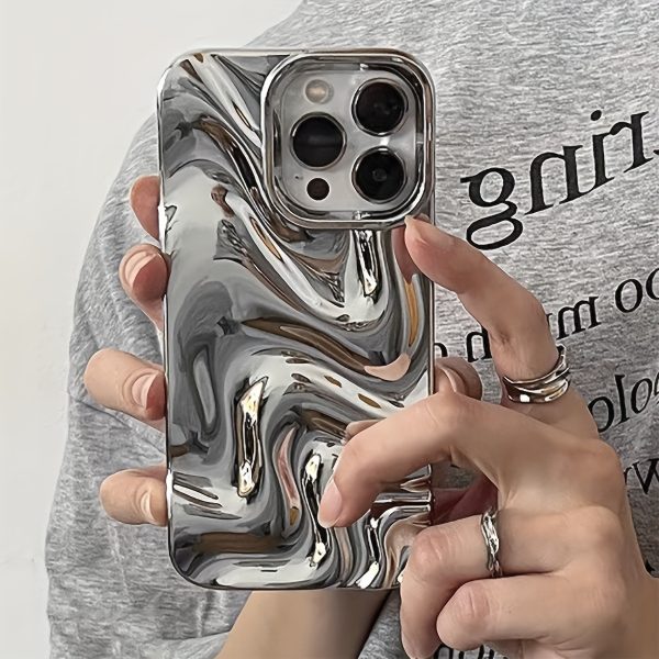 A Silver-Plated 3D Personalized Water Wave Pattern Phone Case Suitable for Iphone 11, Iphone 13, Iphone 14, Iphone 14 Pro Max, Iphone 15, Iphone 15 Pro, Iphone 15 Pro Max, Iphone 16, Iphone 16 Pro, Iphone 16 Pro, And Iphone 16 Pro Max. - Image 4