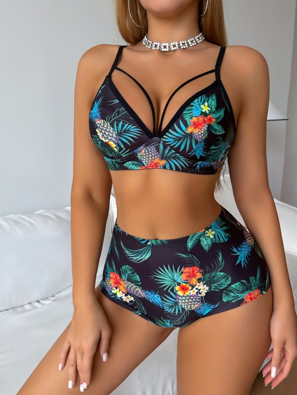 Steel-free Pineapple Flower Print Women's Bra Set - Image 4