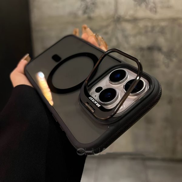 High-End Fashion Dual-Color Magnetic Metal Transparent Stand Phone Case for Iphone 16 Pro Max, Compatible with 16, 15, 14, 13, 12, 11 Plus Pro Max And 16E. The Lens Frame Can Be Opened As a Stand, Supports Wireless Charging, And Protects Your Phone with a Two-Color Protective - Image 5