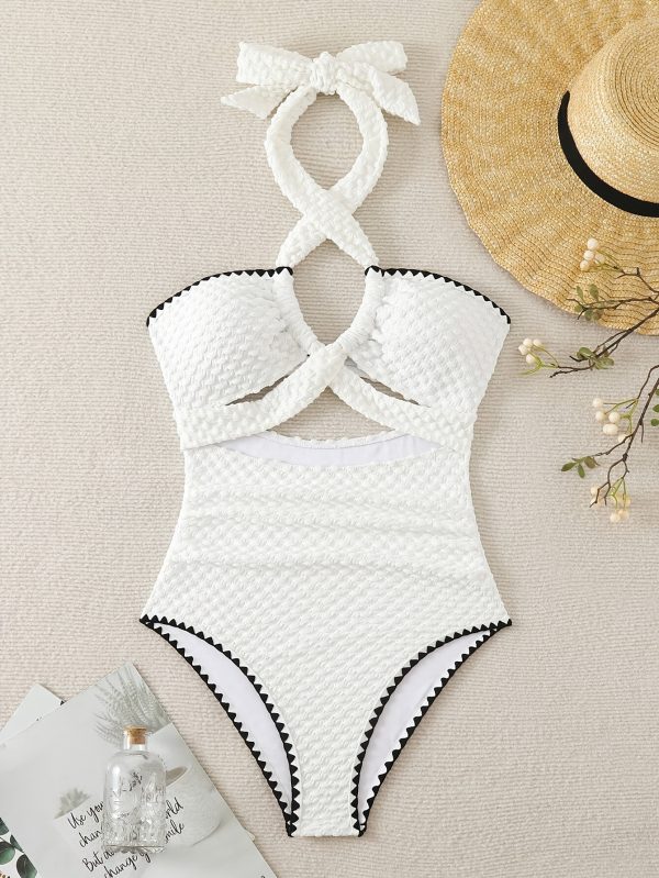 Lace One-Piece Swimsuit, Halter Neck Hollow Elegant Vintage Swimwear, Women'S Swimwear And Clothing. - Image 5