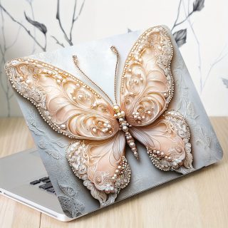 2pcs Butterfly Laptop Art Decal Skins, Universal Notebook Skin, Non-reusable, Cartoon Pattern, Vinyl, Self-adhesive, Waterproof, Scratch-Resistant, for Laptops, Cars, Helmets, Motorcycles, Refrigerator