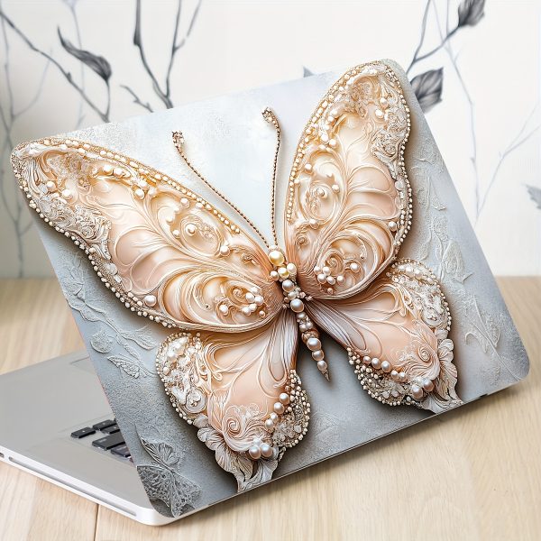2pcs Butterfly Laptop Art Decal Skins, Universal Notebook Skin, Non-reusable, Cartoon Pattern, Vinyl, Self-adhesive, Waterproof, Scratch-Resistant, for Laptops, Cars, Helmets, Motorcycles, Refrigerator