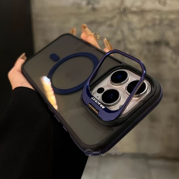 High-End Fashion Dual-Color Magnetic Metal Transparent Stand Phone Case for Iphone 16 Pro Max, Compatible with 16, 15, 14, 13, 12, 11 Plus Pro Max And 16E. The Lens Frame Can Be Opened As a Stand, Supports Wireless Charging, And Protects Your Phone with a Two-Color Protective - Image 9
