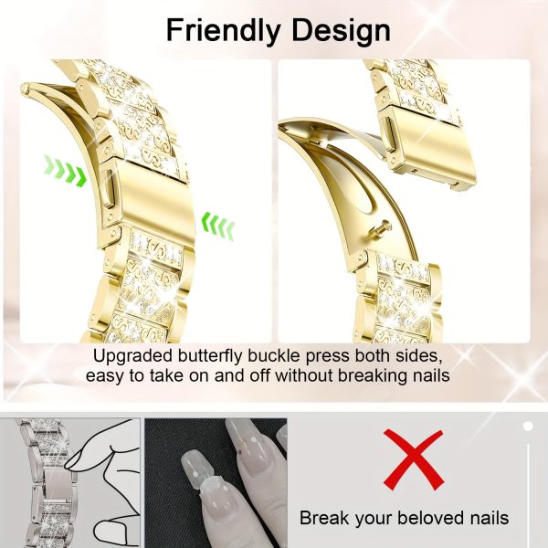 Shiny strap for, shiny case, compatible with iWatch strap 38/40/41/42/44/45/46/49mm elegant and fashionable rhinestone replacet metal chain wristband protective cover, suitable for series 10/9/8/7/6/5/4/3/2/1SE Golden - Image 8