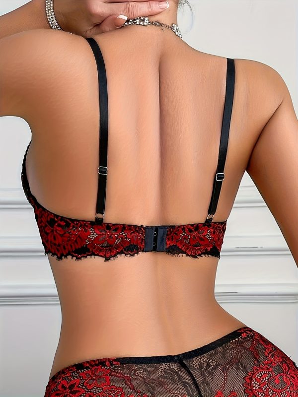Women's Sexy Elegant Bras with Black & Red Contrast Lace trim - Underwire support, Non-Padded Cups, Everyday & Formal Lingerie - Elegant Special Line Collection, Sophisticated Undergarment, Decorative Floral Bra, Medium Support Bra - Image 3
