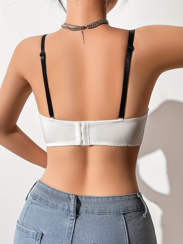 1pc Elegant Solid Color Three-Bow Model Cup Push-Up Bra with Underwire for Women - Comfortable Non-Removable Padding, Stylish White and Black Design, Perfect for Adult, Adult Bra|Chic Bra Design|Underwire Bra - Image 2