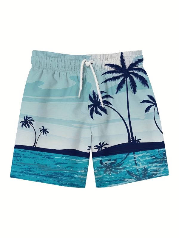 Men's Casual Palm Tree Beach Shorts - Quick-Dry, Drawstring Swim Trunks with Pockets, Perfect for Summer Vacation, Bathing Suits