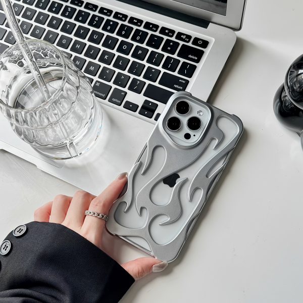 Cutout Frosted Flame Pattern Case for iPhone 15 PRO MAX Mobile Phone Case 16 Plus Suitable for Apple 14 Soft 13 Set 16 Cooling 14 PRO Advanced 12 Soft Case 15 PRO Light Luxury 11/11promax/15 Silver - Image 2