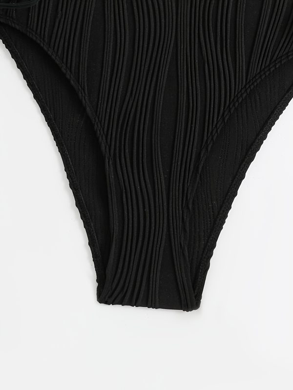 Chic Backless Halter One-Piece Swimsuit for Women - Sexy, High Stretch, Solid Color with Tie Detail, Machine Washable - Image 6
