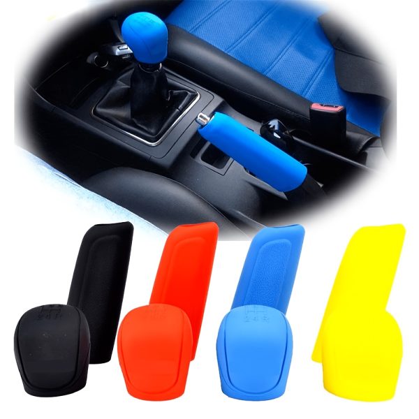 2pcs Silicone Car Gear Shift & Handbrake Covers - Ergonomic Grip, Non-Slip Protection, Multi-Color Options (Black/Red/Blue/Yellow) - Fit for Most Vehicles, Vehicle Interior Accessories, Vibrant Interior Upgrade, Easyinstall Covers