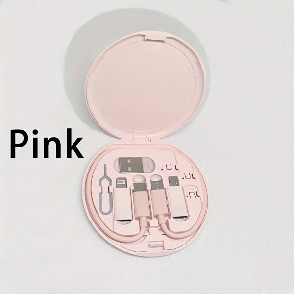 [60W Fast Charging Data Cable] 5-in-1 Mini Data Cable Storage Box, Including 60W Fast Charging USB Cable Set, Silicone Type-C Adapter and Card Slot, Suitable for iPhone 15/15 Pro Max/14 Pro Max/13/12/11, etc., Can be Used for Data Transmission, Storage Card, Tray Pop-up Screw - with Mobile Phone Holder - Image 9