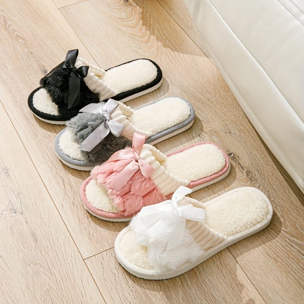 Elegant Bowknot Slide Sandals - Soft Plush Fabric, Non-Slip EVA Sole, Breathable & Odor-Resistant, Lightweight Comfort for Indoor/Outdoor Wear, Two-Wear Design for Couples - Image 4