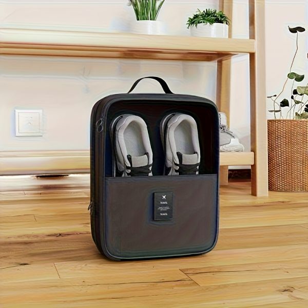 2-in-1 Travel Shoe Storage Bag - Large Capacity Hanging Organizer with Mesh Side Pockets, Space-Saving Design, Machine-Washable Polyester, Available in Multiple Colors, Shoe Storage Bo - Image 12