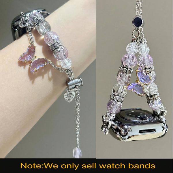 Elegant Beaded Chain Bracelet Charm for Apple Watch Ultra SE Series 10-1, 38mm-49mm, Adjustable Jewelry Strap with Butterfly & Flower Accents, Ideal for Valentine'S Day or Birthday Gift ( only Bracelet - Image 7