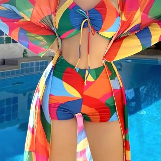 New Three-piece Set Sheer Swimwear for Women for Hot Spring Resort