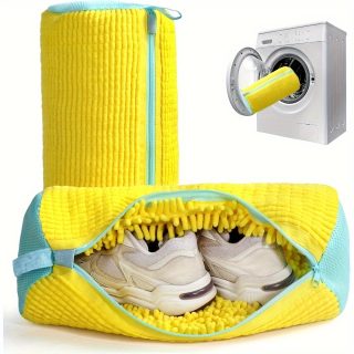 Yellow Shoe Washing Machine Bag for Washer & Dryer - Soft Chenille Laundry Bag with Noise Reduction, Oval Zipper Design & Rich Fluff Lining, Durable Polyester for Sneakers & Most Footwear, Laundry Wash Bag, Sneaker Cleaner, Noise Reduction Material, Footwear Care, Sneaker Enthusiasts, Laundry Bags