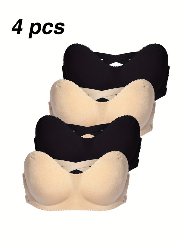 4pcs Women's Strapless Bandeau Bras - Ultra-Thin Seamless Invisible No Underwire Comfort Fit Solid Color Black & Nude for Everyday & Special Occasions