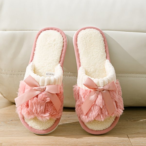 Elegant Bowknot Slide Sandals - Soft Plush Fabric, Non-Slip EVA Sole, Breathable & Odor-Resistant, Lightweight Comfort for Indoor/Outdoor Wear, Two-Wear Design for Couples - Image 14