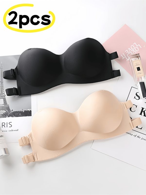 2pcs Women'S Seamless Push-Up Bras with Clear Straps - Slim Fit, Non-Slip, Wire-Free Design for Parties, Weddings & Casual Attire, Party Attire, Sleek Lingerie, Comfortable Fit - Image 3
