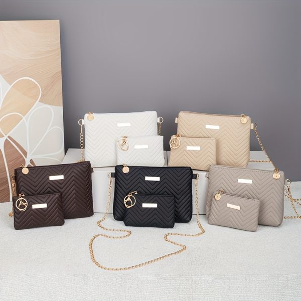 New Fashionable Crossbody Bag Set - Metal Chain Shoulder Strap Wavy Embroidery Single Shoulder Bag, Simple and Versatile, Your Best Companion for Traveling Outdoors to Keep You Stylish at All Times! - Image 6
