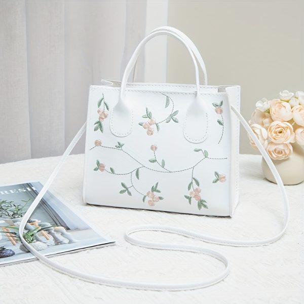 Women's Casual Floral Crossbody Bag - White with Detachable Adjustable Strap & Zipper Closure, Minimalist Holiday Design for Everyday Use, Personal Item Storage, Sleek Appearance - Image 6