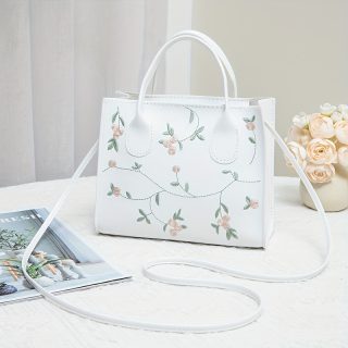Women's Casual Floral Crossbody Bag - White with Detachable Adjustable Strap & Zipper Closure, Minimalist Holiday Design for Everyday Use, Personal Item Storage, Sleek Appearance