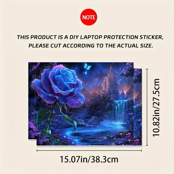 2pcs Vibrant Blue Rose & Mystical Landscape Laptop Stickers - Waterproof, Scratch-Resistant, Self-Adhesive Vinyl Skins for Netbooks & Laptops, Unique Artwork for Personalization, Netbook Accessories | Artistic Laptop Skin | Durable Laptop Skin, Laptop Decor - Image 2