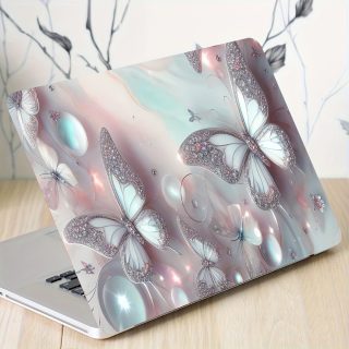 2pcs Butterfly Floral Laptop Skins, Vinyl Notebook Computer Case Stickers, Scratch-Resistant DIY Art Protective Covers, Easy to Apply & Durable Design for Notebooks - Semi-Matte Finish, Notebook Customization | Butterfly Pattern | Self-adhesive Design