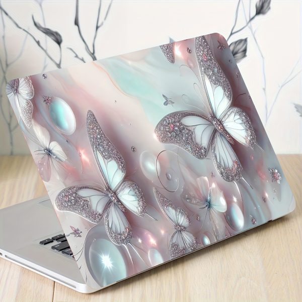 2pcs Butterfly Floral Laptop Skins, Vinyl Notebook Computer Case Stickers, Scratch-Resistant DIY Art Protective Covers, Easy to Apply & Durable Design for Notebooks - Semi-Matte Finish, Notebook Customization | Butterfly Pattern | Self-adhesive Design