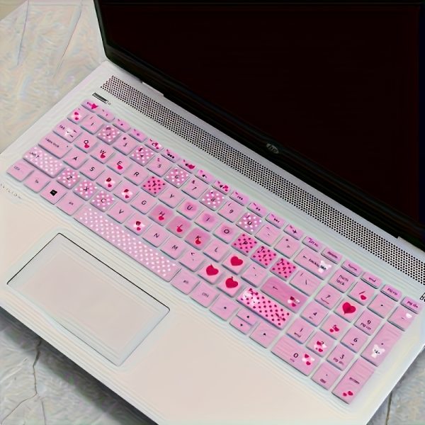 Super Cute Bear & Heart Design Waterproof Silicone Keyboard Case for HP Star 15 Series Laptops - Soft, Playful, and Durable Protection with Pink Heart Pattern, Ideal for Youngsters, Laptop Protection | Playful Design | Silicone Case, Laptop Keyboard Protector - Image 6