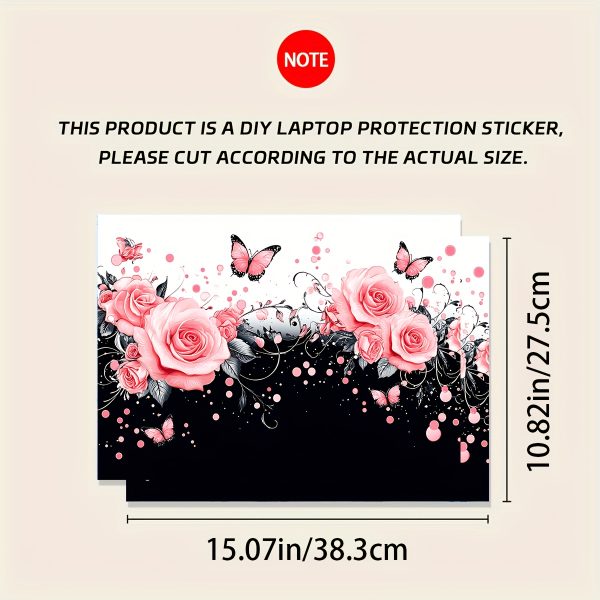 2pcs Elegant Pink Rose & Butterfly Vinyl Laptop Skins - Waterproof, Scratch-Resistant, Self-Adhesive Art Protection for Laptops & Cars, Perfect for Women'S Accessories, Laptop Skin | Artistic Laptop Skin | Durable Laptop Skin, Laptop Decor - Image 2