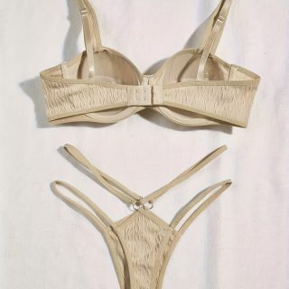 Women'S Comfortable, Lightweight, Solid Beige Bra Set with Rhinestone Accents - No Padding, Perfect for Everyday Wear, Everyday Bra Set|Minimalist Bra Design|Comfortable Bra