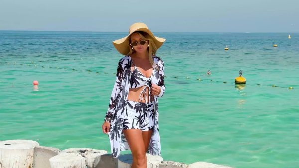 25SS Trendy Floral Print Swimsuit Set for Women - Sexy V-Neck Bikini with Long Sleeve Cover-Up and Shorts, Lightweight Stretch Fabric, Perfect for Beach and Pool, Beach Swimsuit|Tropical Style|Stretchy Material - Image 6
