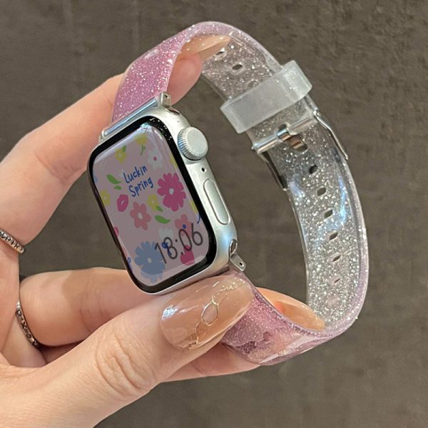 1pc Elegant Purple Silicone Watch Strap with Transparent Pin Buckle for Apple Watch Ultra/Ultra 2/49mm, Series 10/9/8/7/6/5/4/3/SE - Sport Smartwatch Band for Teens, Compatible with 38mm-46mm Models - Image 3