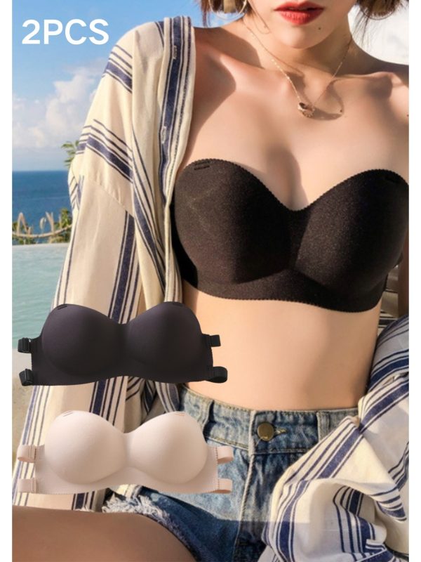 2pcs Women'S Seamless Push-Up Bras with Clear Straps - Slim Fit, Non-Slip, Wire-Free Design for Parties, Weddings & Casual Attire, Party Attire, Sleek Lingerie, Comfortable Fit