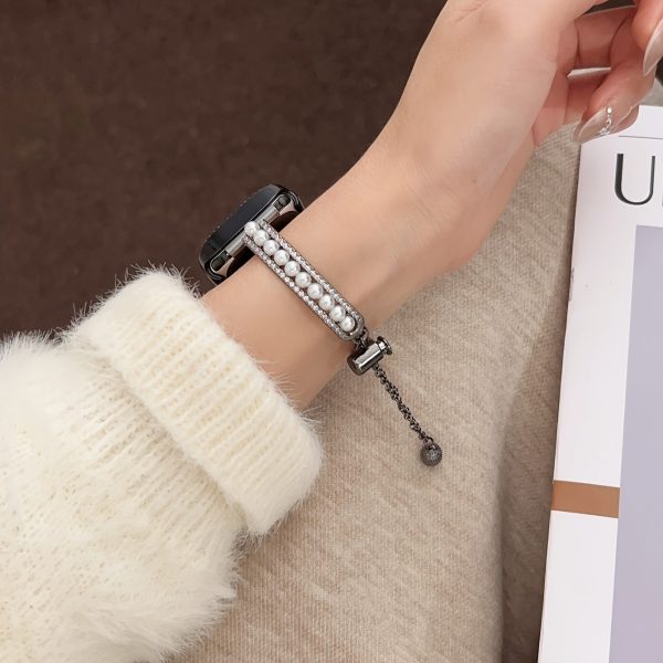 1pc Elegant Double-Row Diamond & Pearl for apple Watch Band - Luxurious Alloy Strap for Women, Compatible with 38mm to 49mm for apple Watches, Fashionable Smart Wristband (Excluding Watch), for Apple Watch Accessories | Diamond Accented Watchband | Durable Watchband, for Apple Watch Bands - Image 8