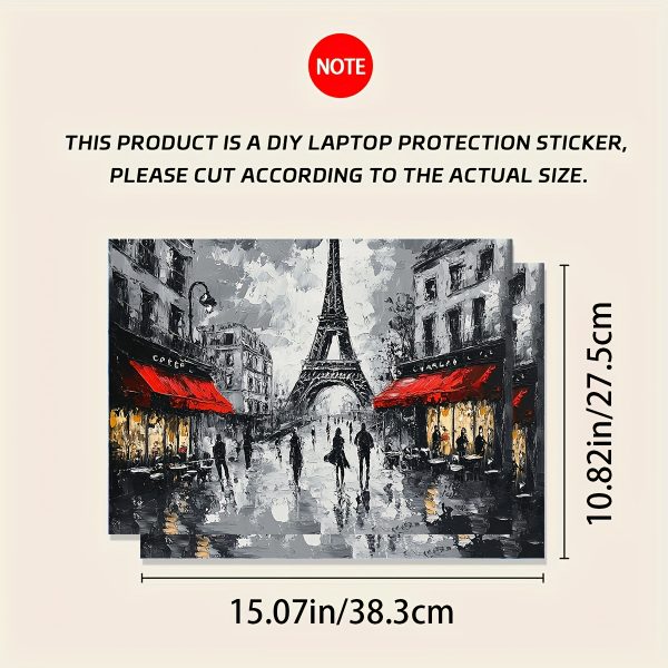 2pcs Paris Street Pattern Laptop Art Decal Protective Case, Universal Netbook Light Beige Stickers Non-Reusable Laptop Skins Waterproof and Scratch Resistant - Water-resistant, Anti-scratch, Suitable for Laptops, Cars - Image 2