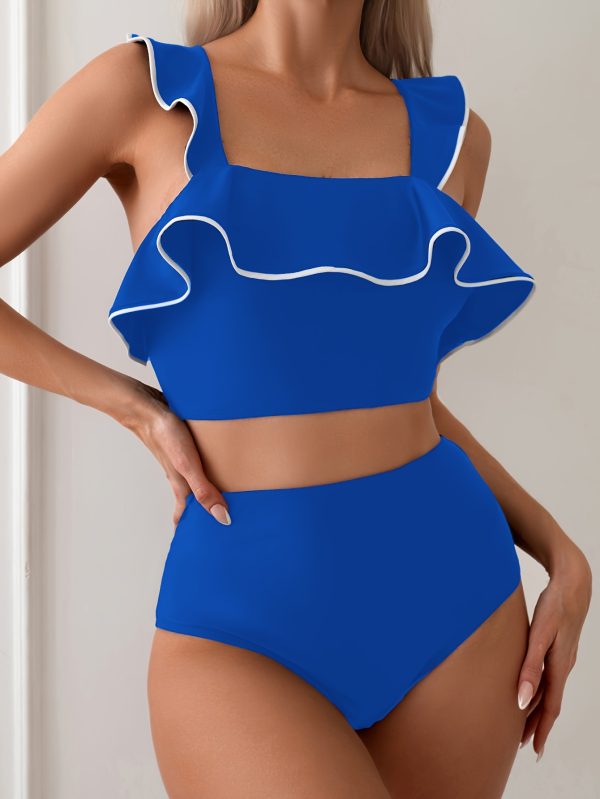 Women's Ruffled Two-Piece Tankini Swimsuit Set, High-Waisted Bottom, Royal Trim - Image 2