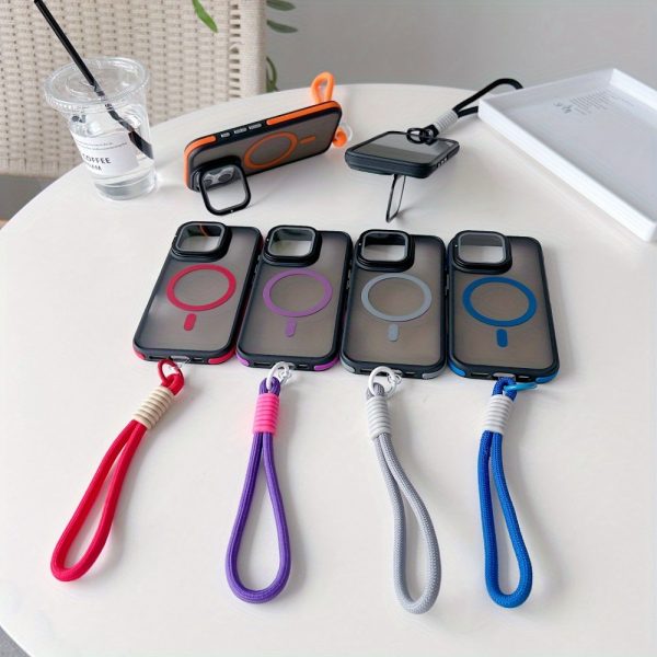 Luxury Matte Textured Lens Metal Bracket Magnetic Wireless Charging Phone Case and Lanyard, Suitable for iPhone 16promax 16 15 14 13 12 11 Pro Max Plus with Camera Lens Protective Film - Image 4