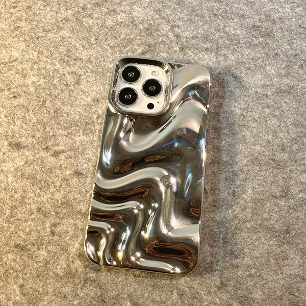 A Silver-Plated 3D Personalized Water Wave Pattern Phone Case Suitable for Iphone 11, Iphone 13, Iphone 14, Iphone 14 Pro Max, Iphone 15, Iphone 15 Pro, Iphone 15 Pro Max, Iphone 16, Iphone 16 Pro, Iphone 16 Pro, And Iphone 16 Pro Max. - Image 5