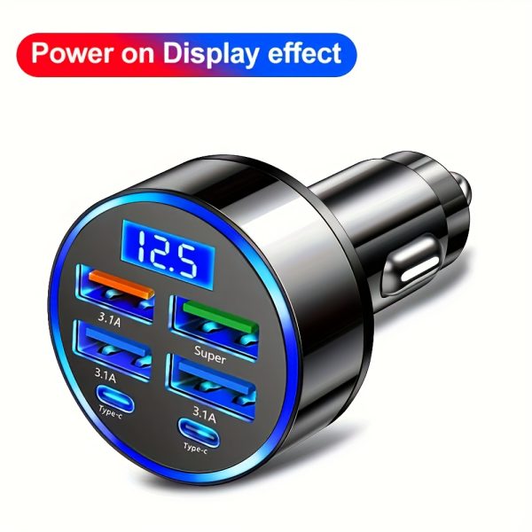 6-in-1 Fast Charging Car Charger | Dual PD USB Ports with LED Display | QC3.0 Quick Charge | Compatibility | 30 Minutes Full Charge for Multiple Devices | Sleek Metallic Finish | Cigarette Lighter Plug | Supports Up to 36V - Image 8